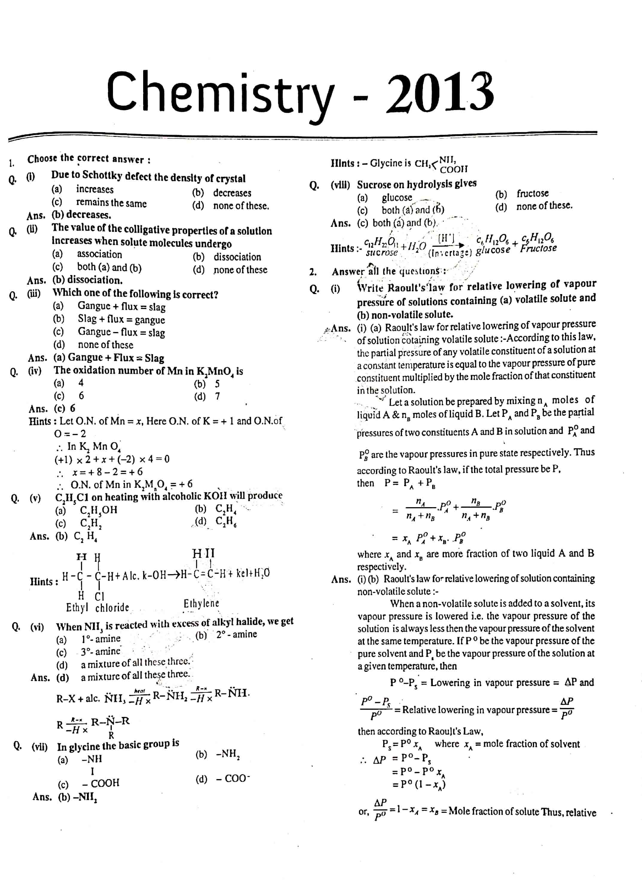 JAC Class 12 chemistry 2013 Question Paper 01