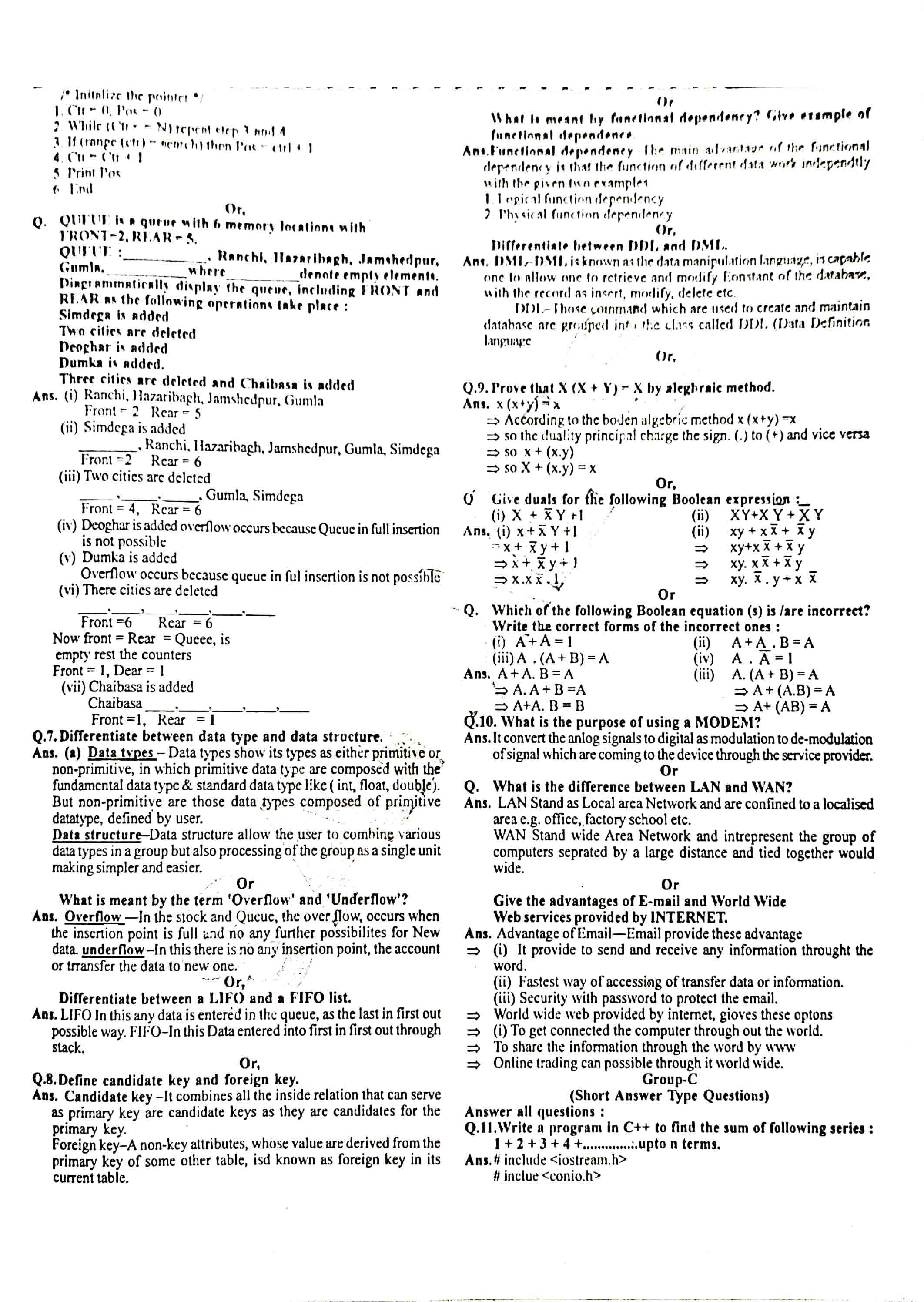 JAC Class 12 Computer Science 2012 Question Paper 02