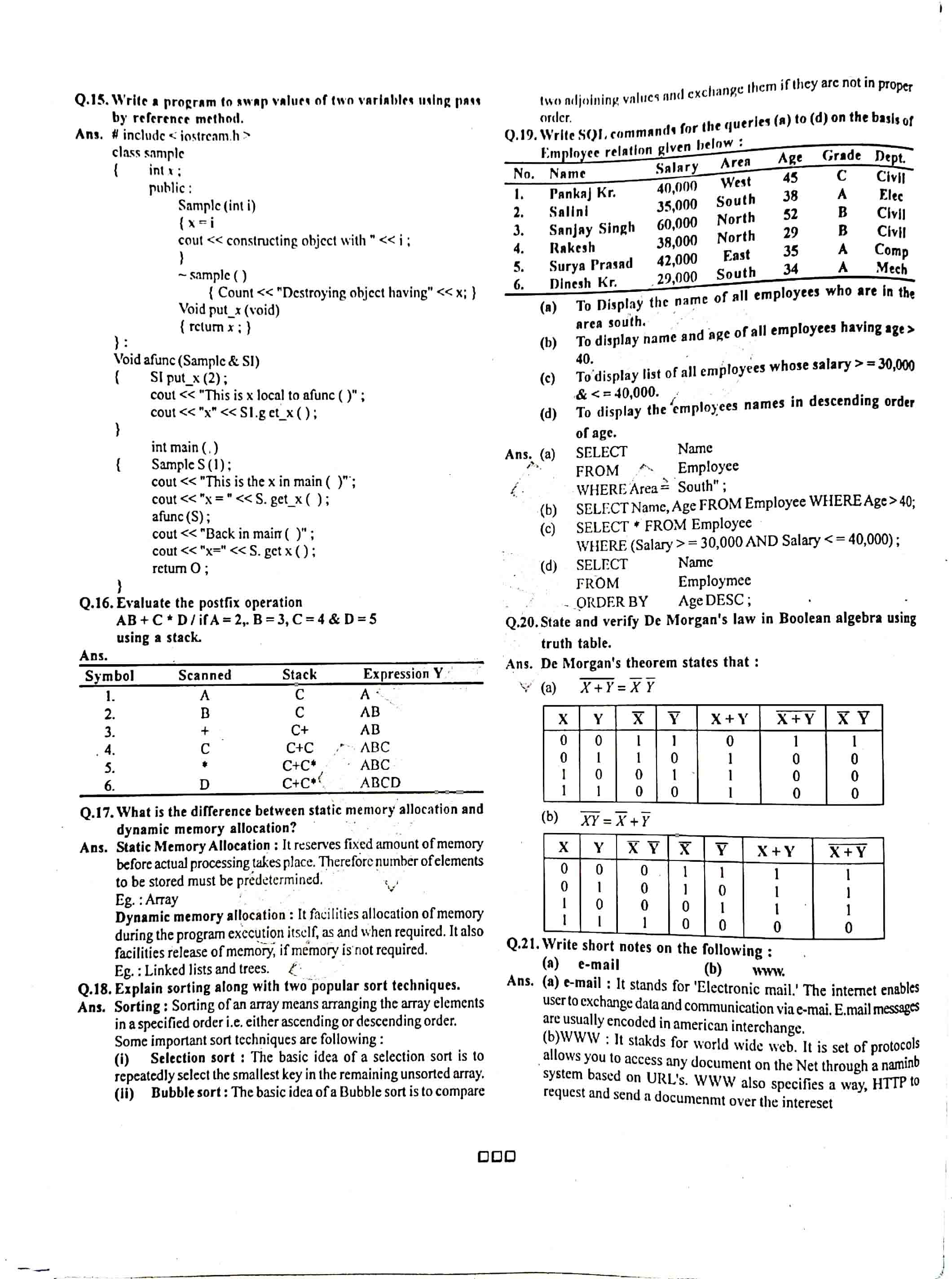 JAC Class 12 Computer Science 2016 Question Paper 03