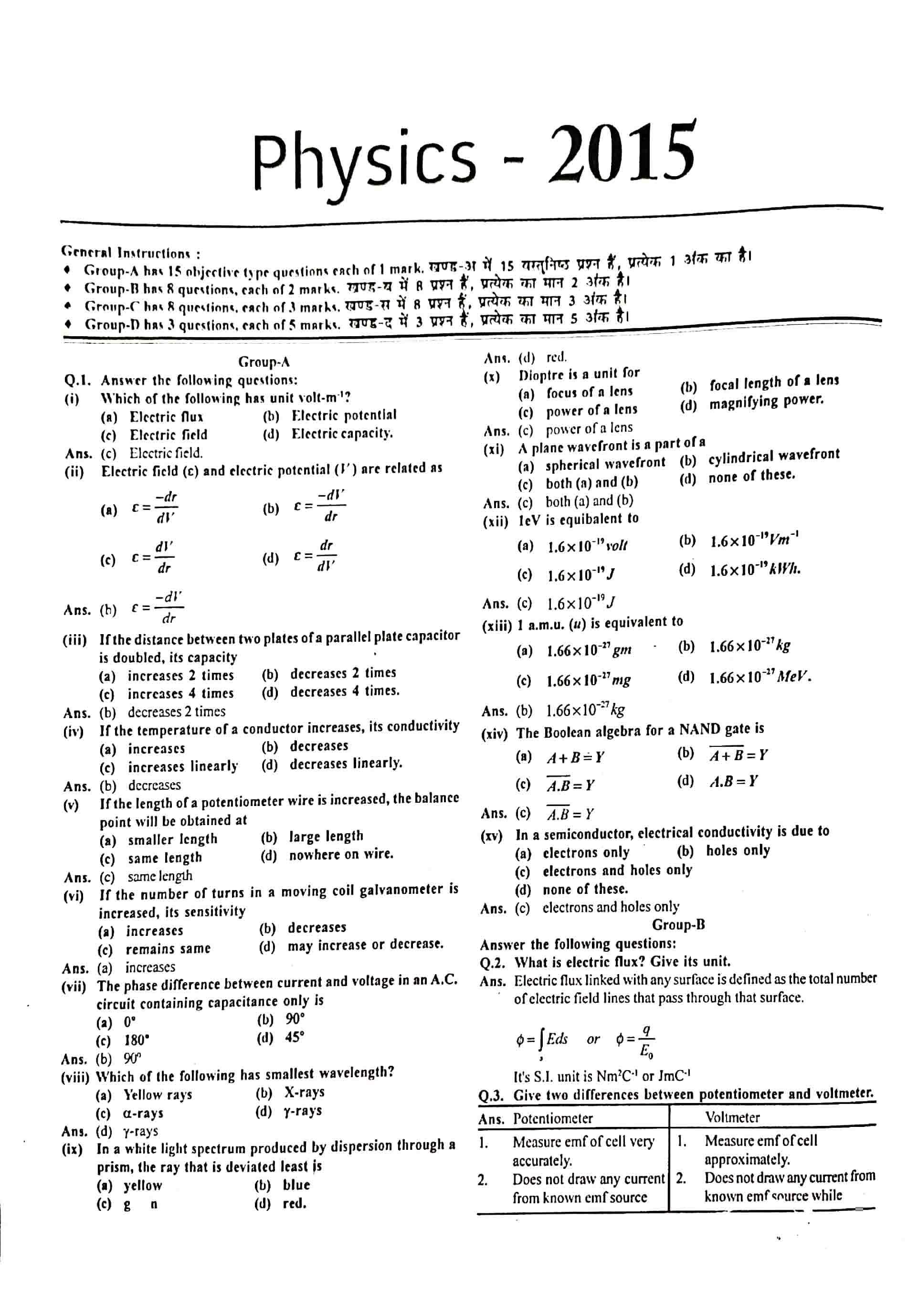 JAC Class 12 Physics 2015 Question Paper 01