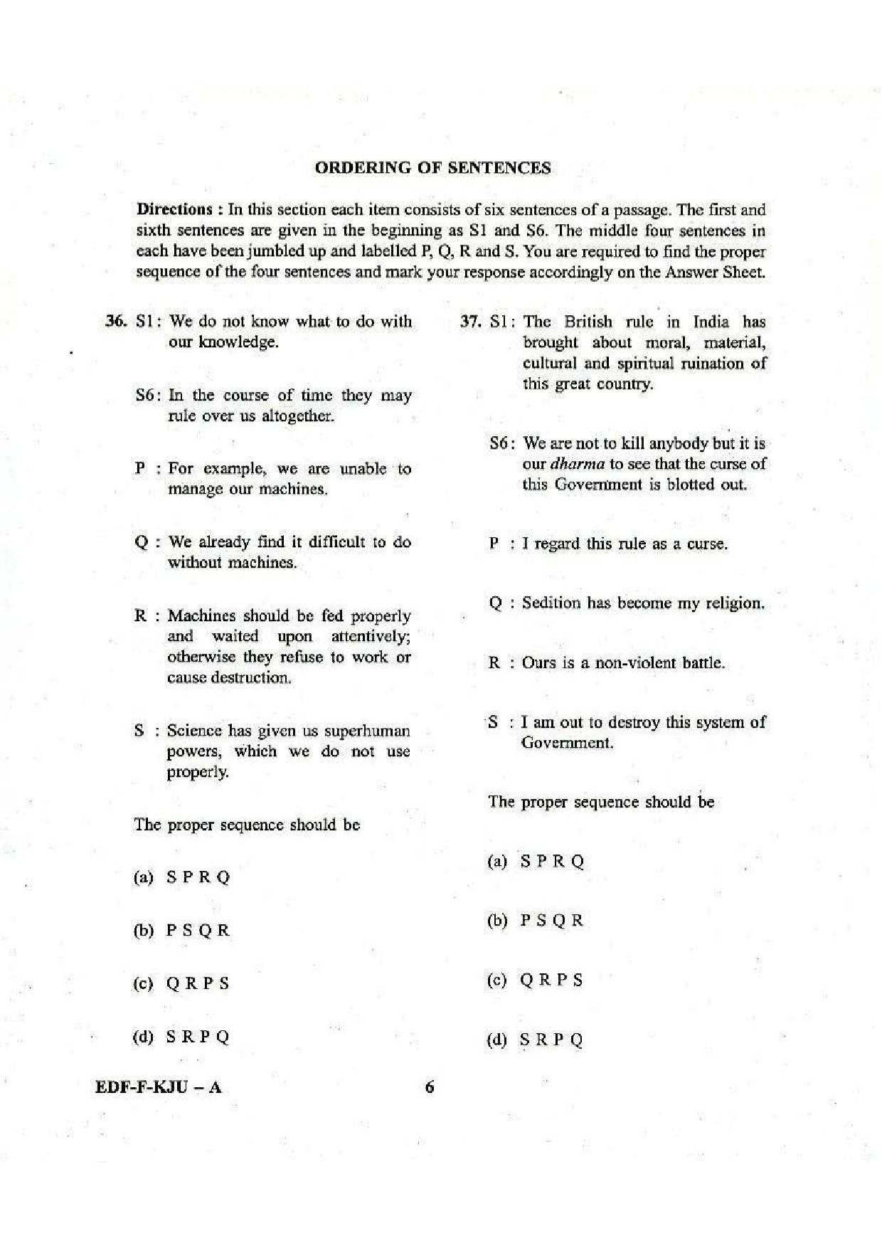 NDA 2019 GAT Question Paper with Answer Key