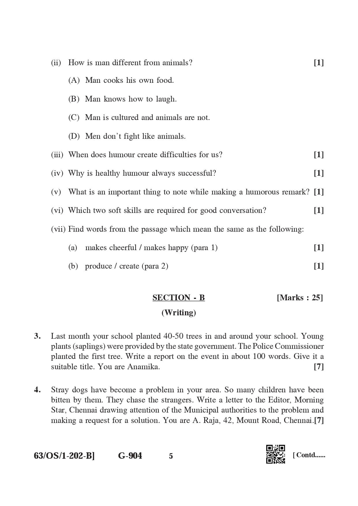 English Question Paper Class 6 2022