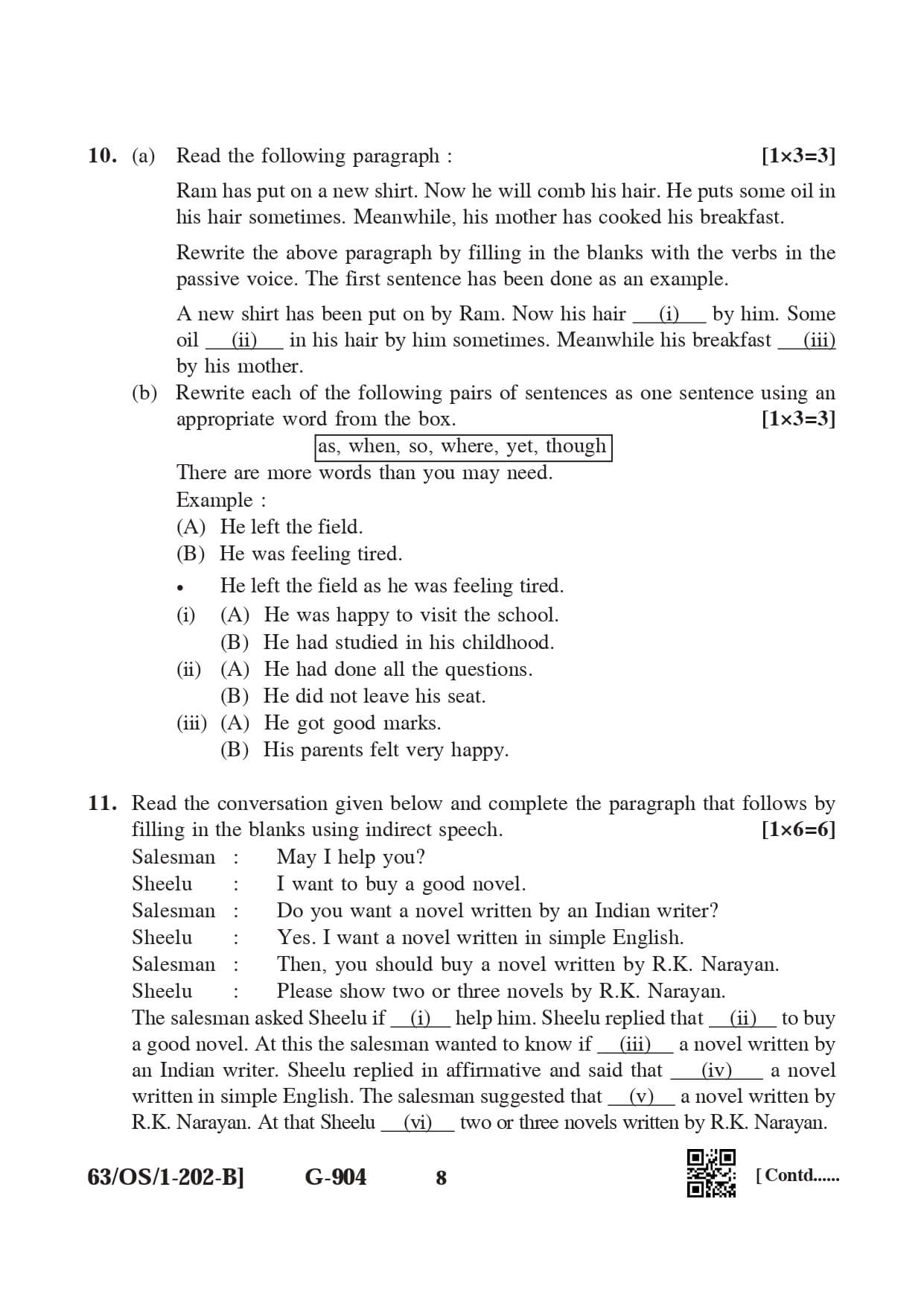 english question paper class 10 2022