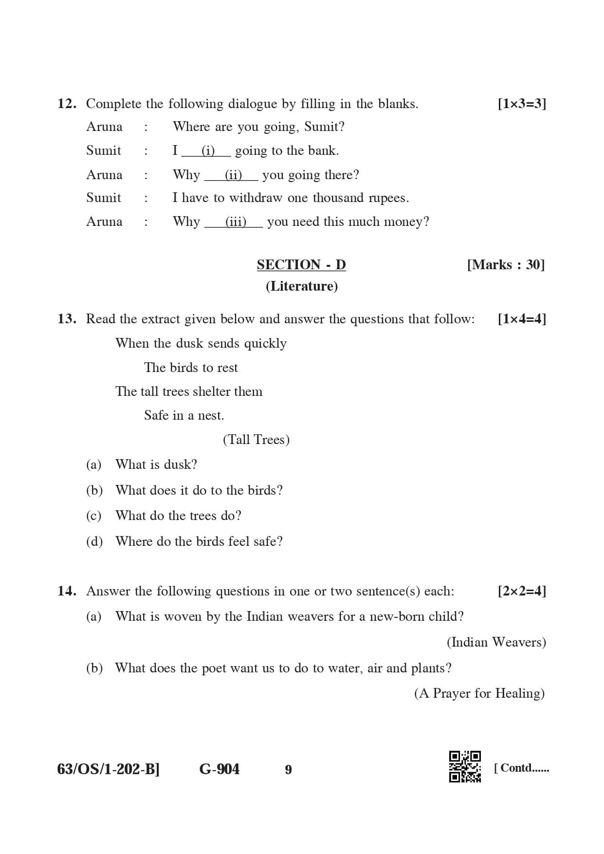 Nios English Question Paper With Answers Class 10 2023