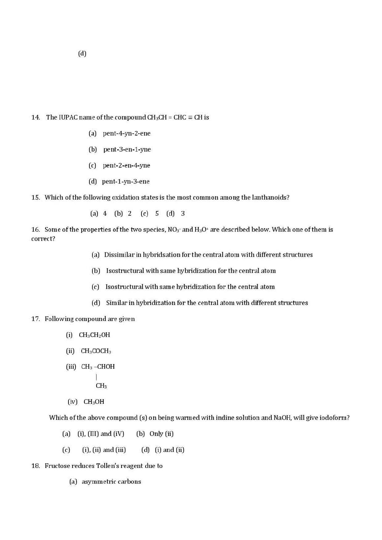 VITEEE Chemistry 2019 Question Paper