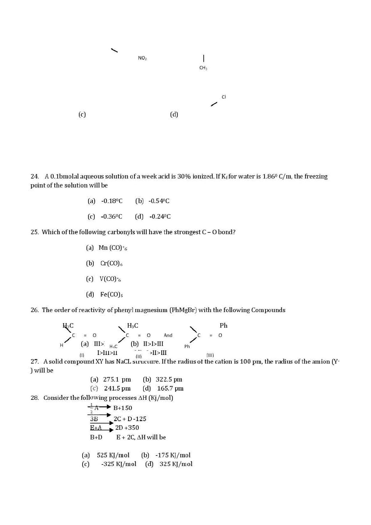 VITEEE Chemistry 2019 Question Paper