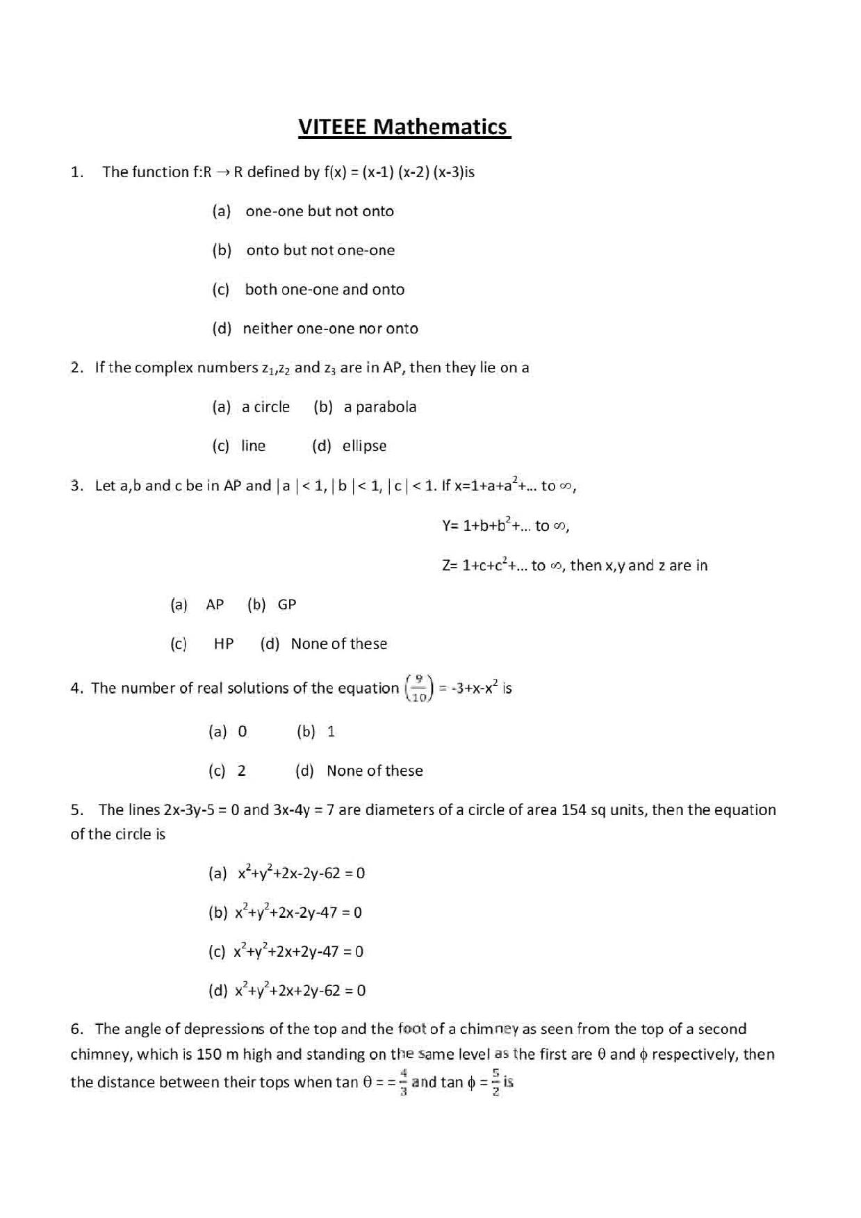 Viteee 2019 Maths Question Paper With Answer Key