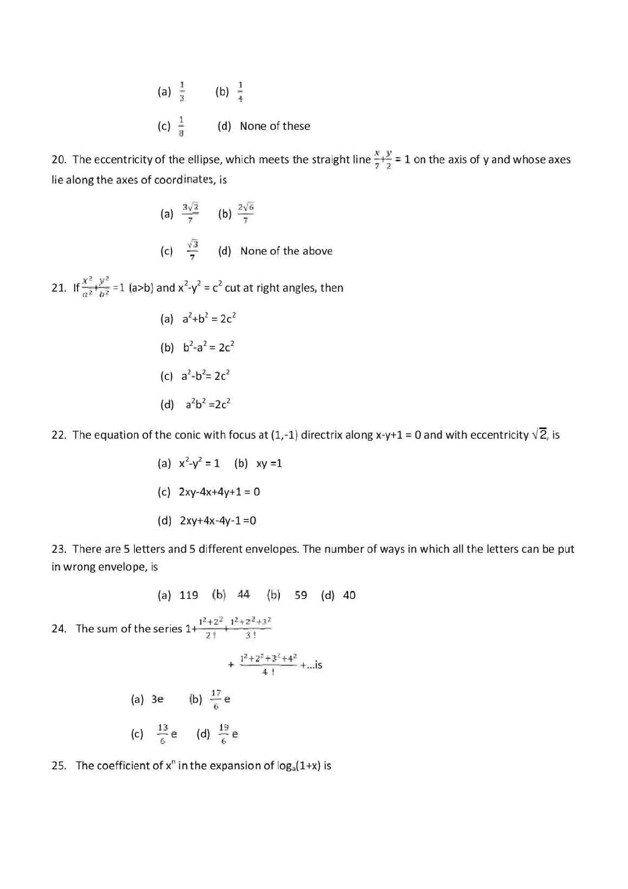 VITEEE Mathematics 2019 Question Paper