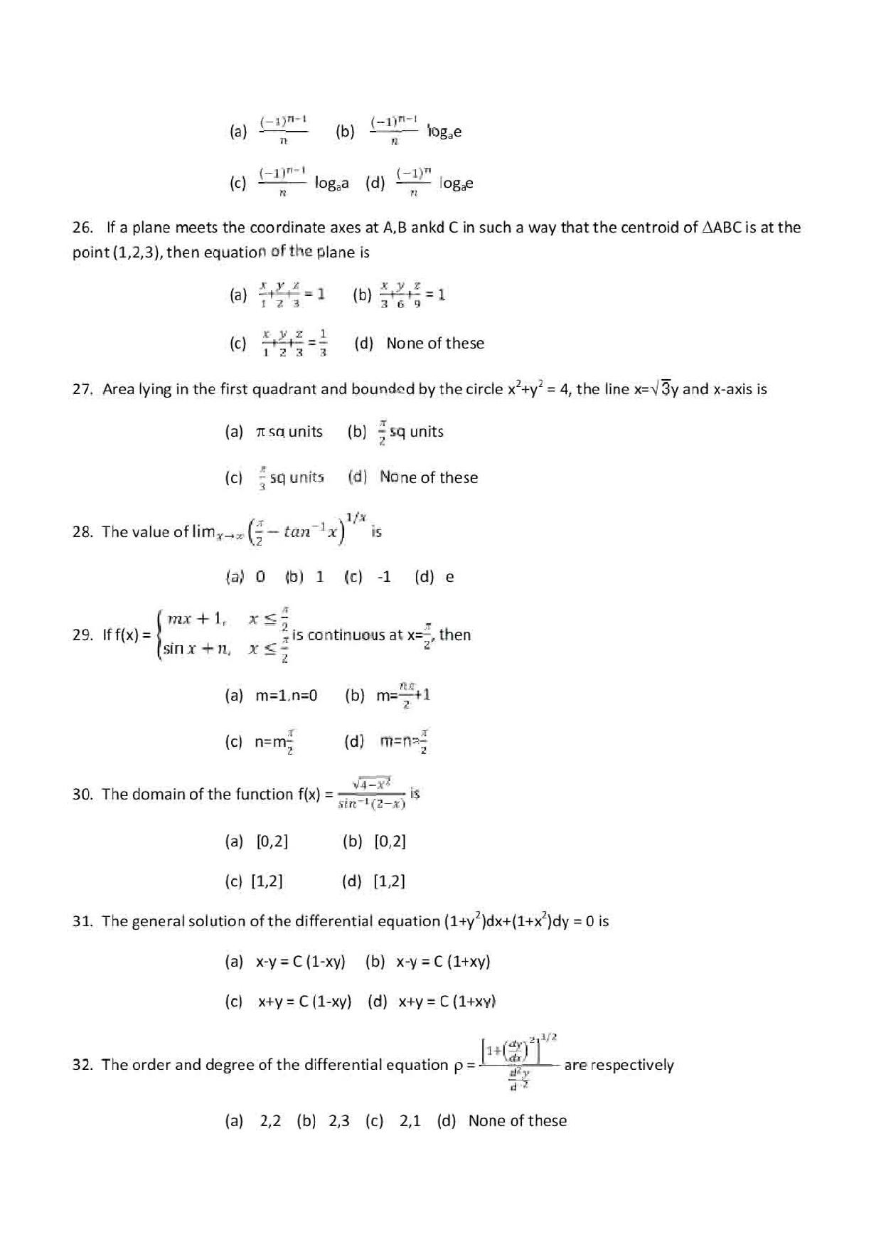 VITEEE Mathematics 2019 Question Paper