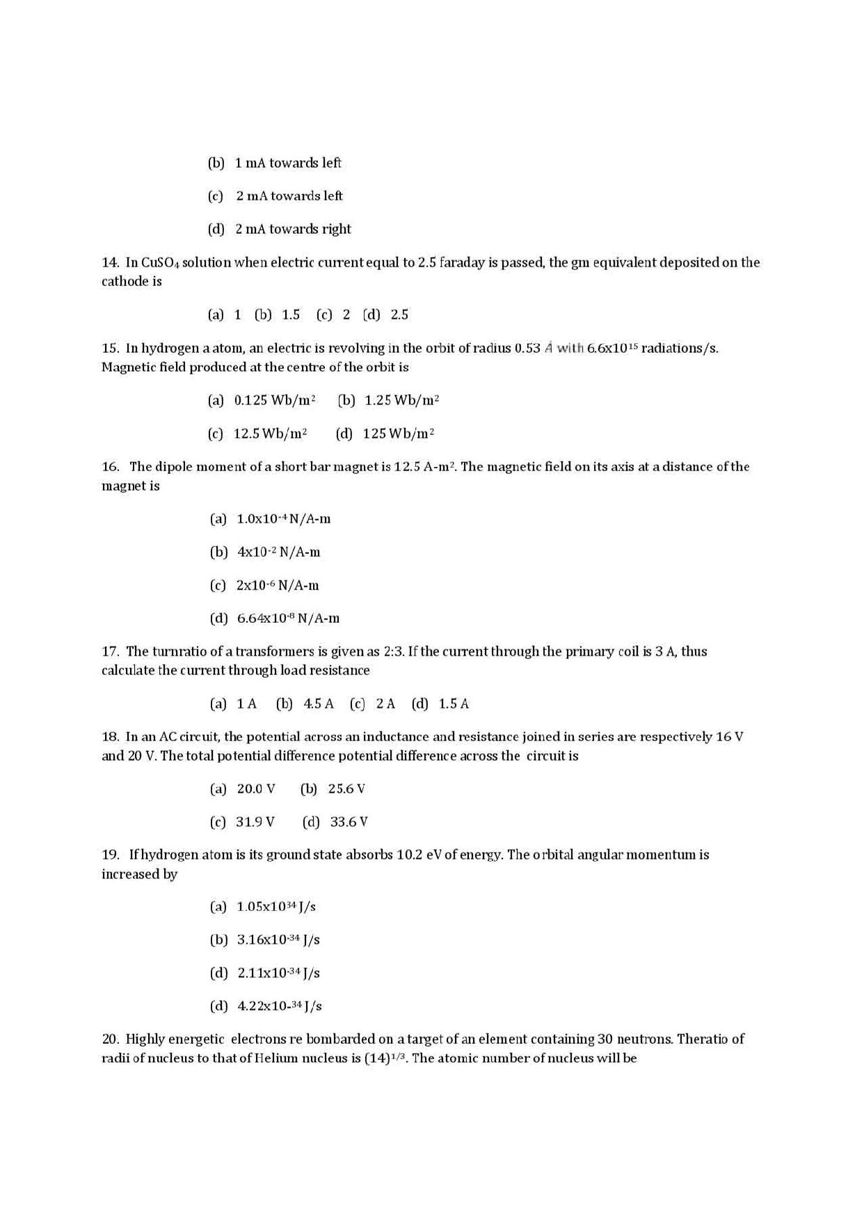 VITEEE physics 2019 Question Paper