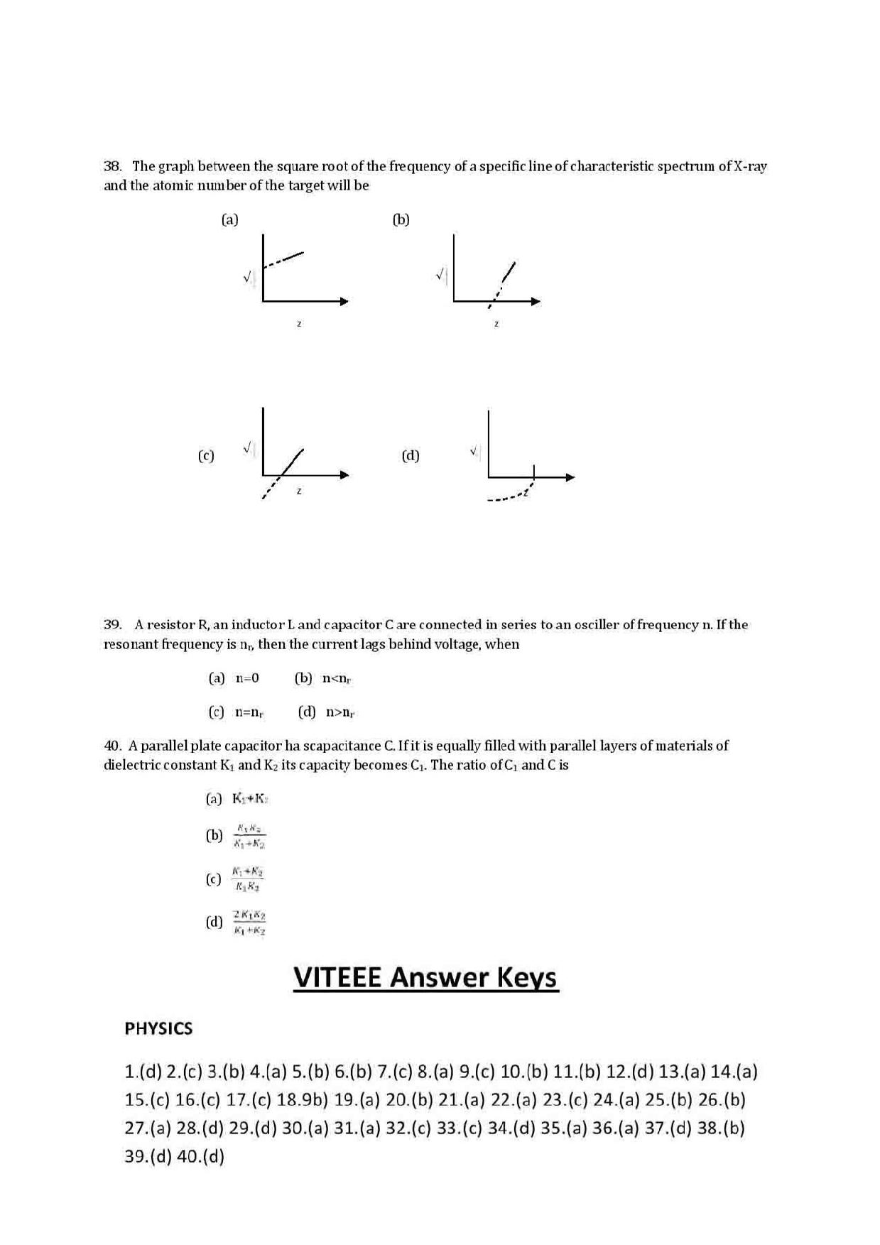 VITEEE physics 2019 Question Paper